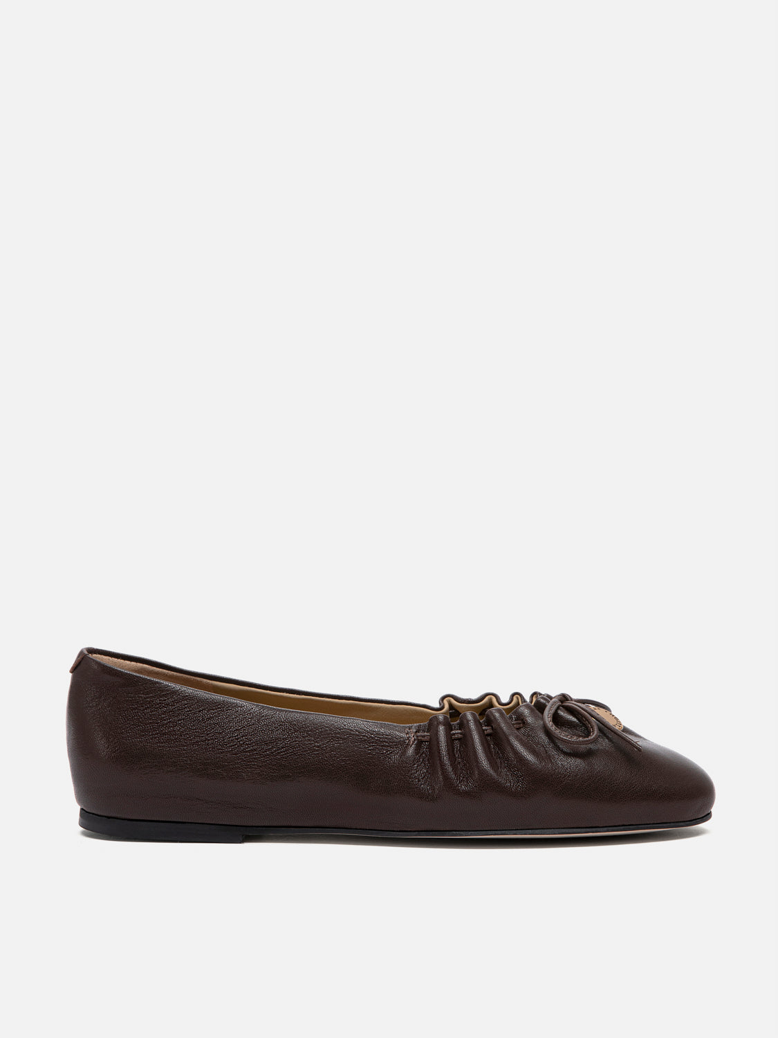 PAZZION, Sabrina Bow Ruched Leather Flats - Dark Brown, Brown