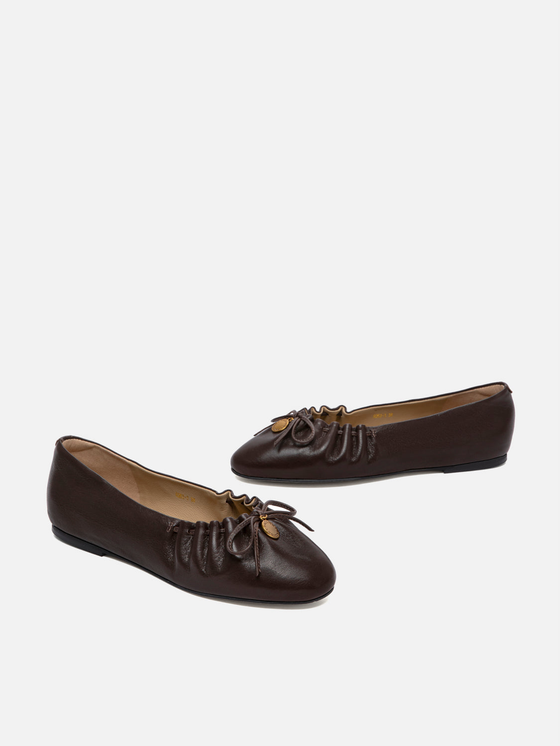 PAZZION, Sabrina Bow Ruched Leather Flats - Dark Brown, Brown