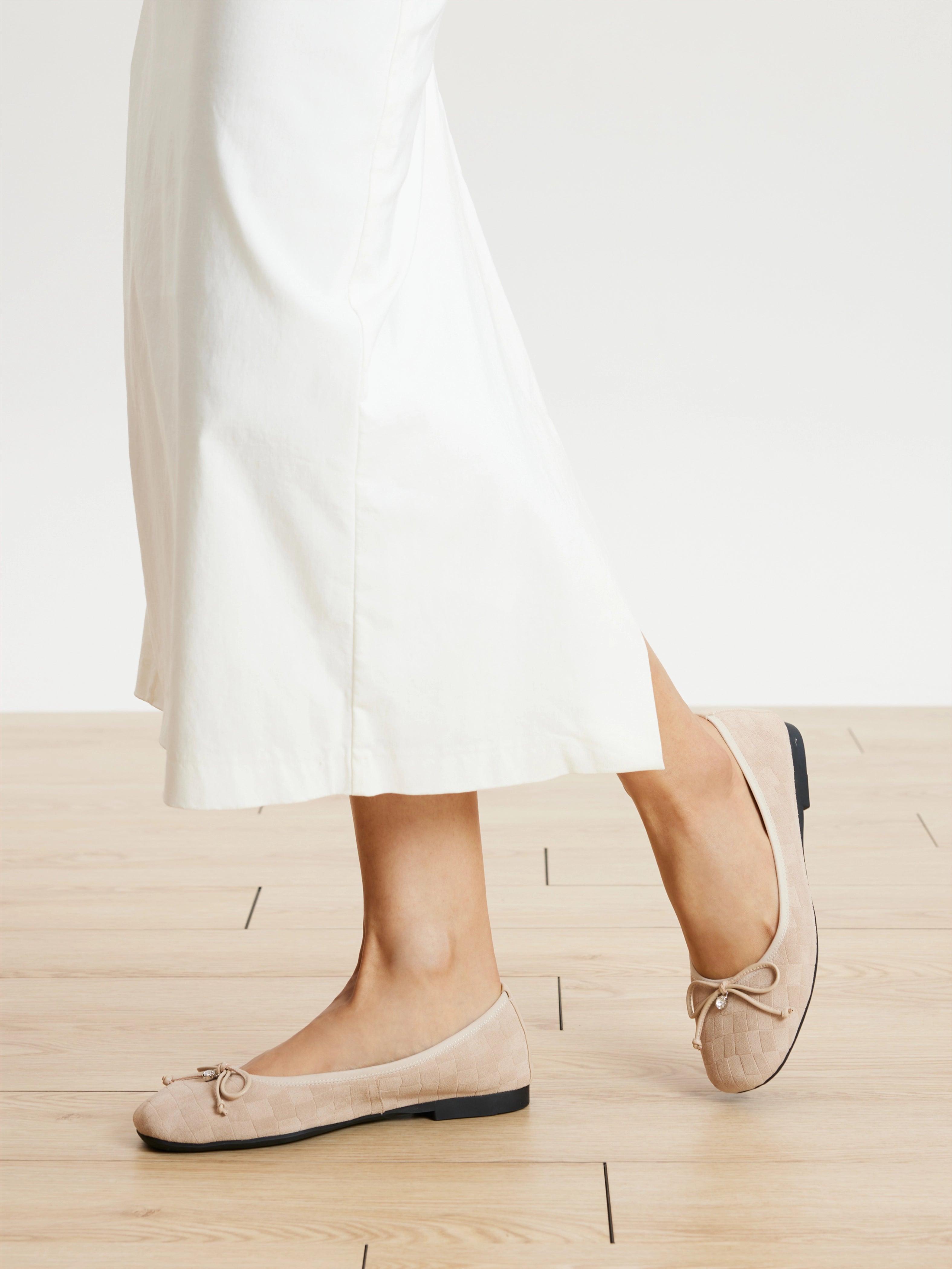 PAZZION, Salma Bow Suede Ballet Flats, Almond