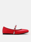 PAZZION, Sandy Bow Embellished Leather Ballet Flats, Red