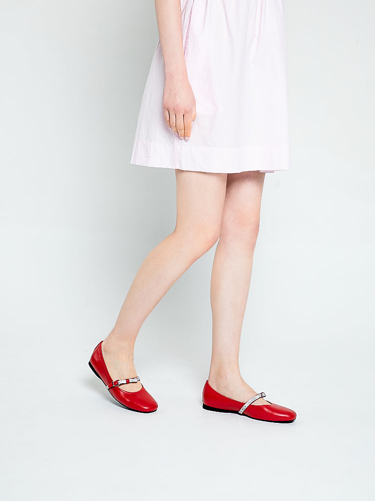 PAZZION, Sandy Bow Embellished Leather Ballet Flats, Red