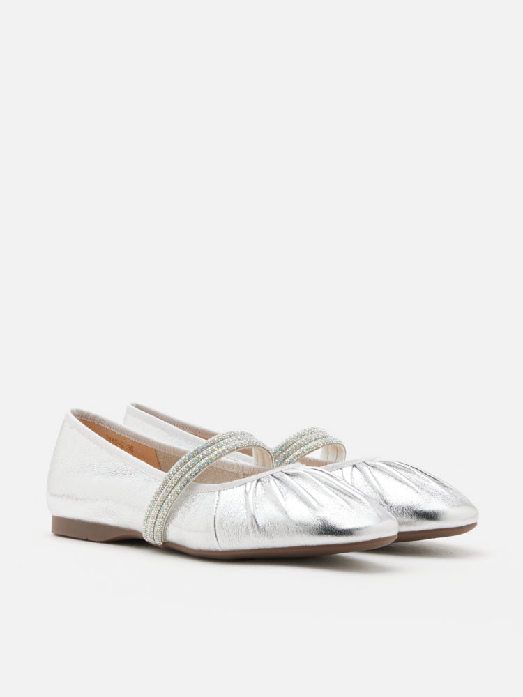 PAZZION, Sarto Crystal Embellished Strapped Mary Janes, Silver