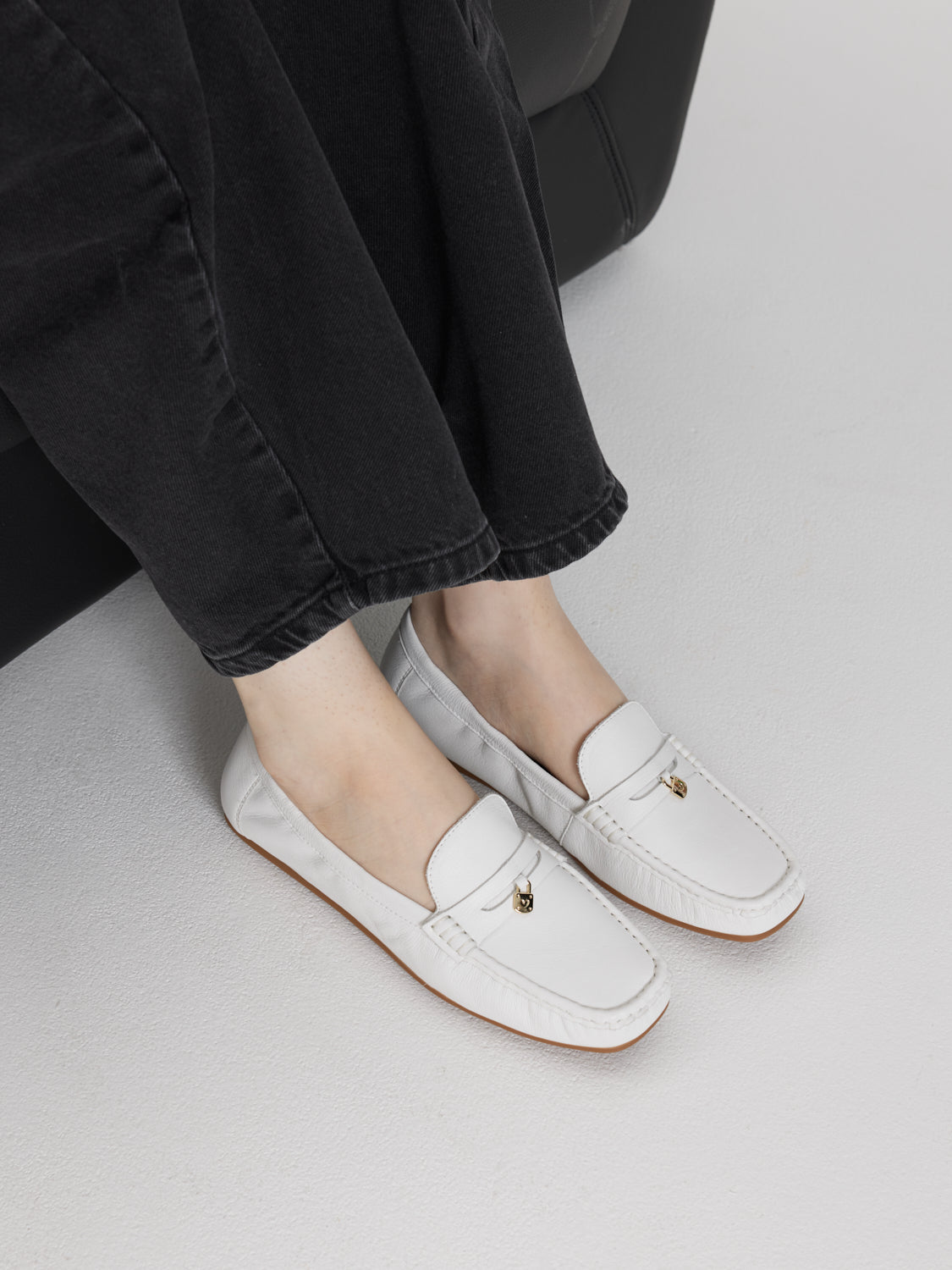 PAZZION, Sasha Lock Leather Moccasins, Beige