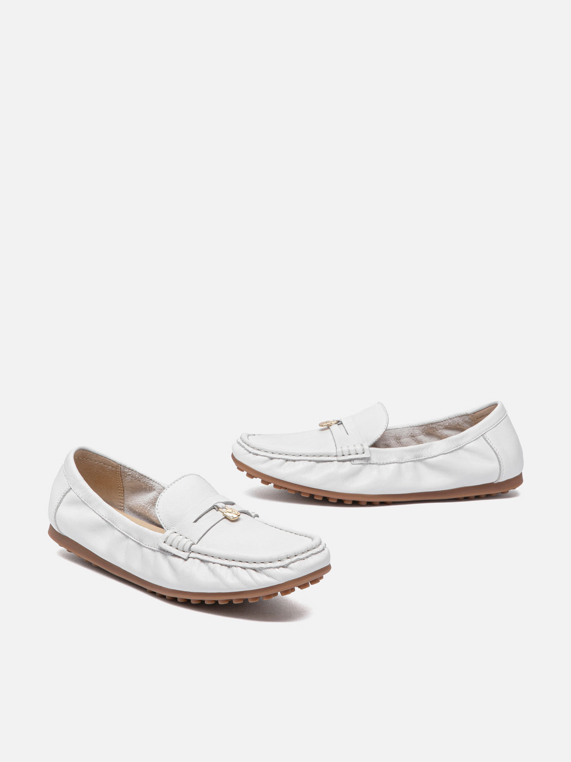 PAZZION, Sasha Lock Leather Moccasins, Beige