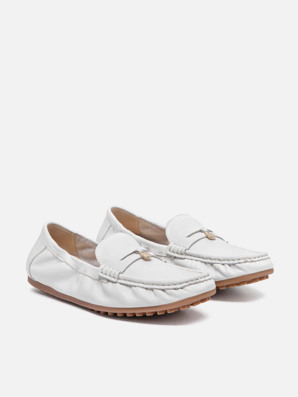 PAZZION, Sasha Lock Leather Moccasins, Beige