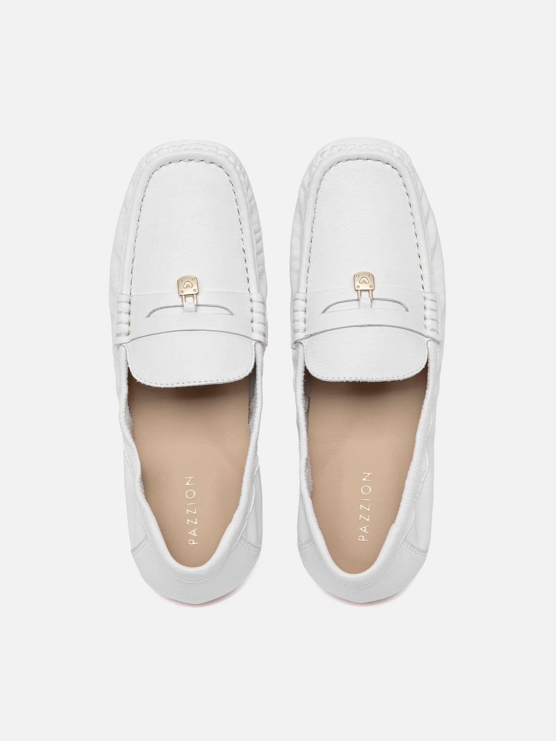 PAZZION, Sasha Lock Leather Moccasins, Beige