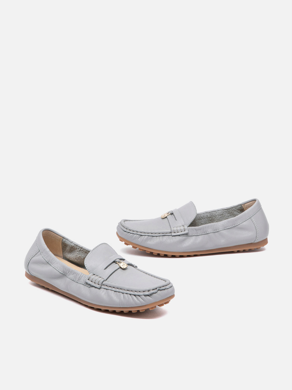 PAZZION, Sasha Lock Leather Moccasins, Grey
