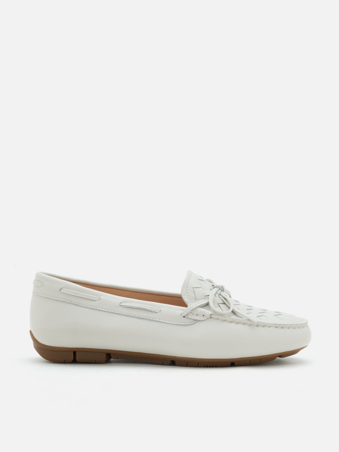 PAZZION, Savannah Woven Bow Leather Moccasins, Beige