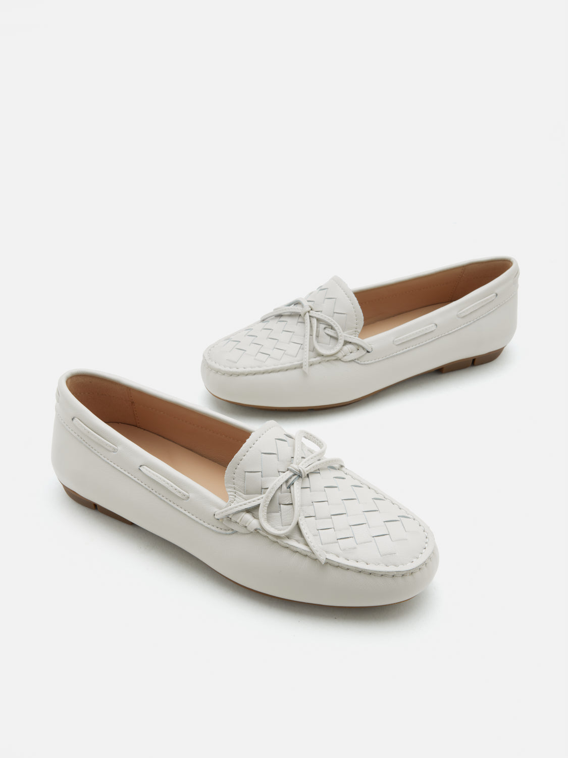 PAZZION, Savannah Woven Bow Leather Moccasins, Beige