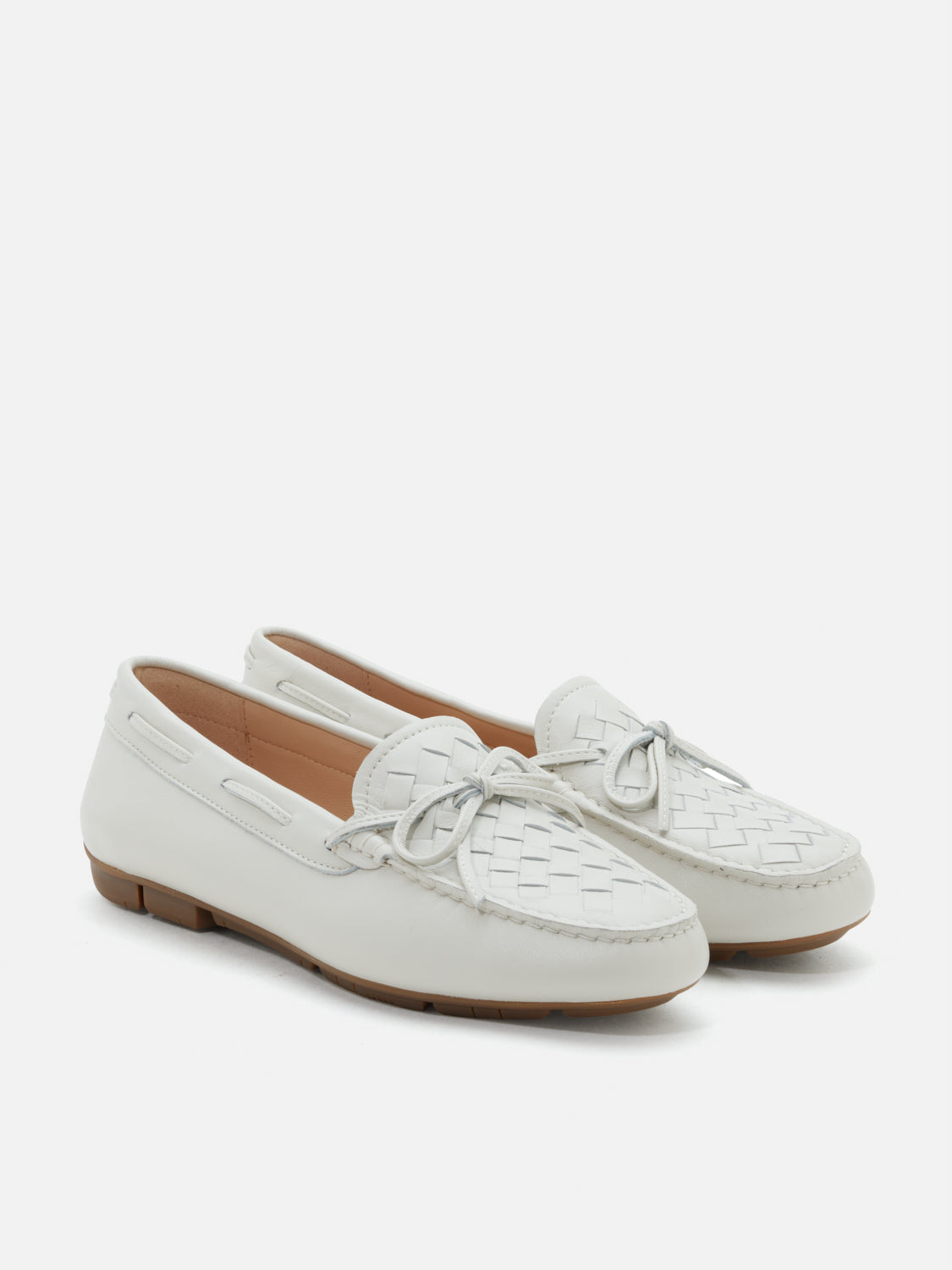 PAZZION, Savannah Woven Bow Leather Moccasins, Beige