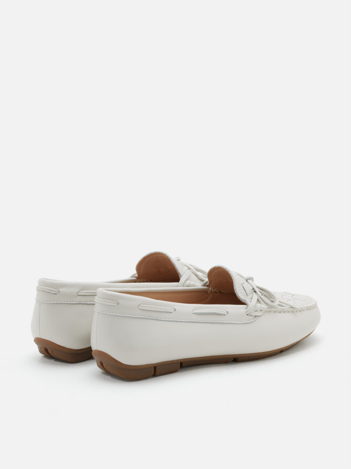 PAZZION, Savannah Woven Bow Leather Moccasins, Beige