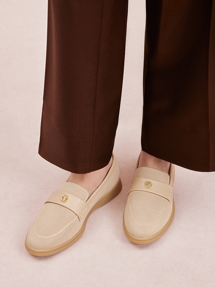 PAZZION, Searra Accented Flyknit Loafers, Almond