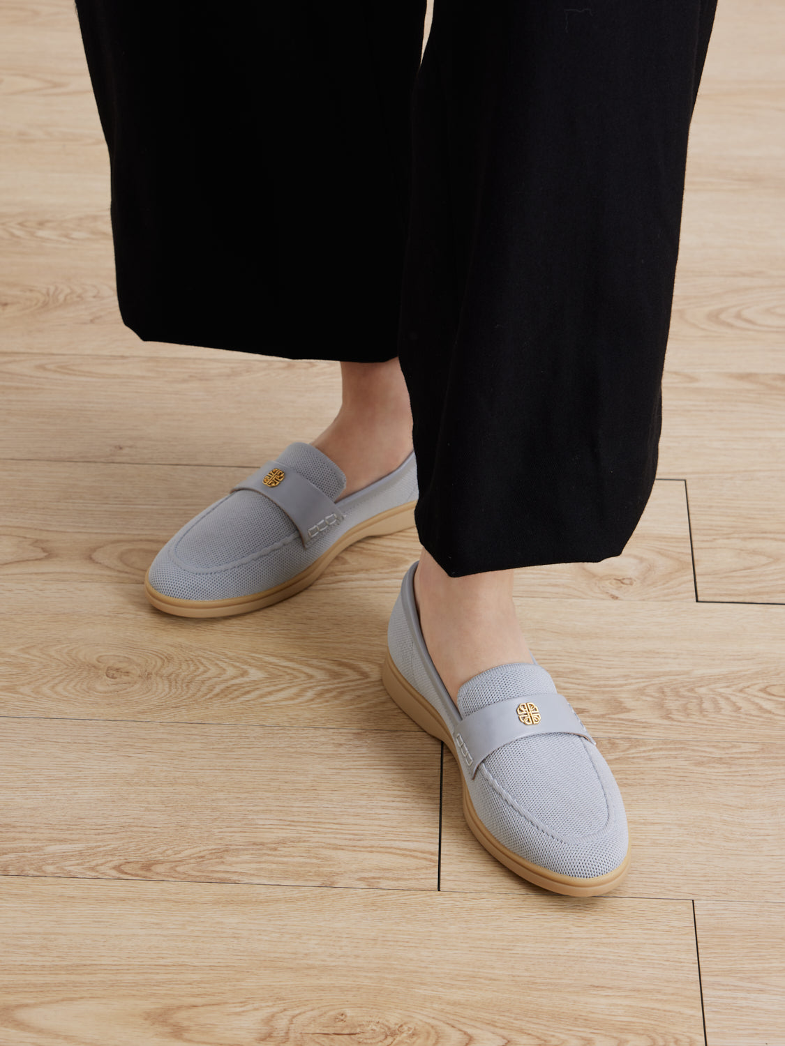 PAZZION, Searra Accented Flyknit Loafers, Grey