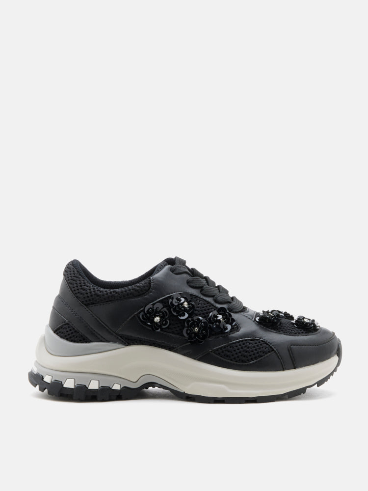 PAZZION, Seraphine Sequinned Blooms Sneakers, Black