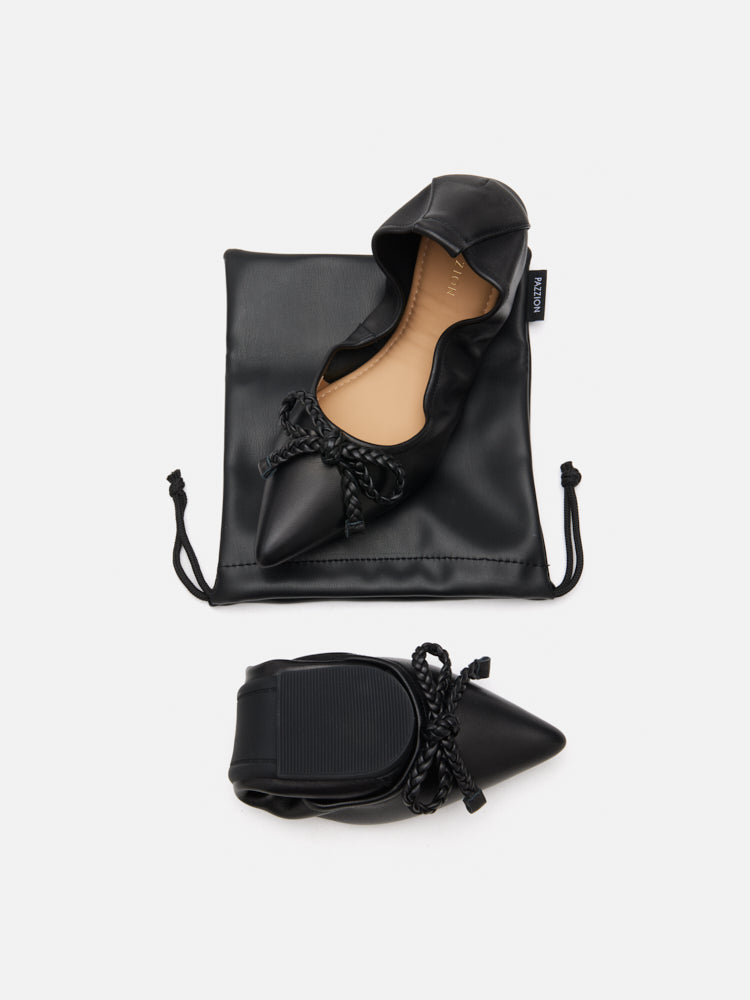 PAZZION, Serena Braided Bow Foldable Flats, Black