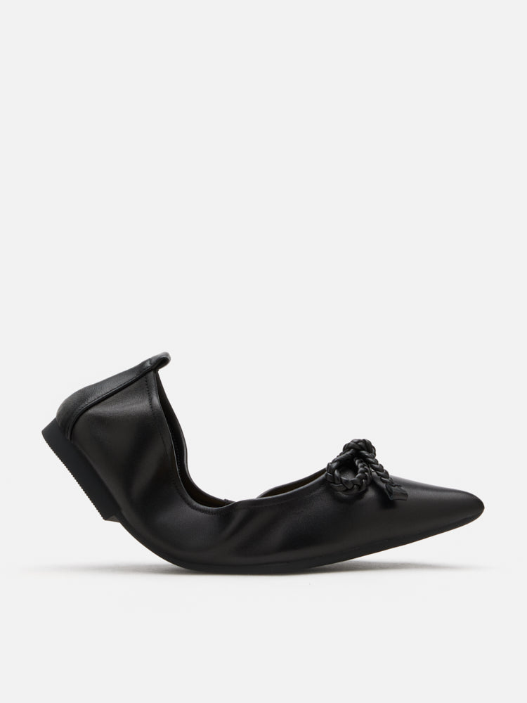 PAZZION, Serena Braided Bow Foldable Flats, Black