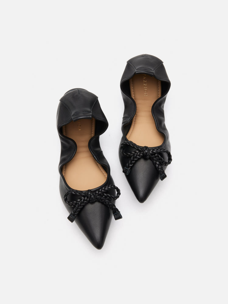 PAZZION, Serena Braided Bow Foldable Flats, Black