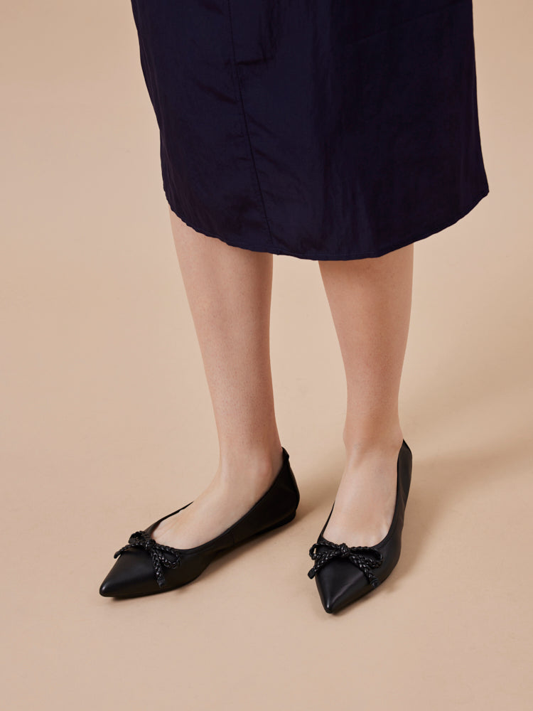 PAZZION, Serena Braided Bow Foldable Flats, Black