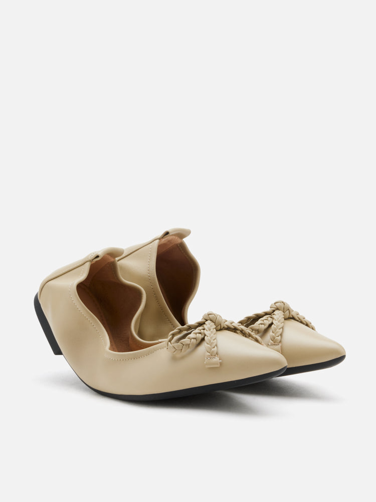 PAZZION, Serena Braided Bow Foldable Flats, Khaki