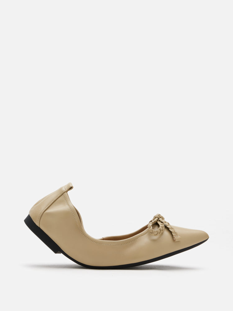 PAZZION, Serena Braided Bow Foldable Flats, Khaki