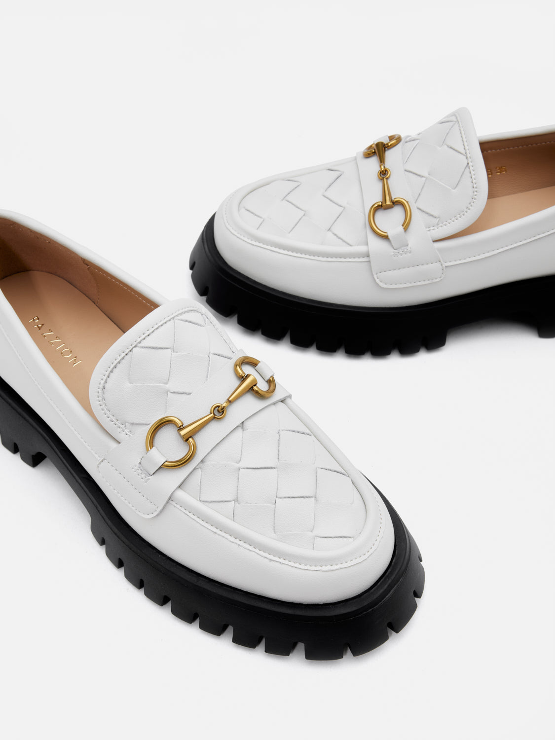 PAZZION, Serivelle Woven Buckle Leather Platform Loafers, Beige