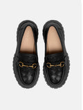 PAZZION, Serivelle Woven Buckle Leather Platform Loafers, Black