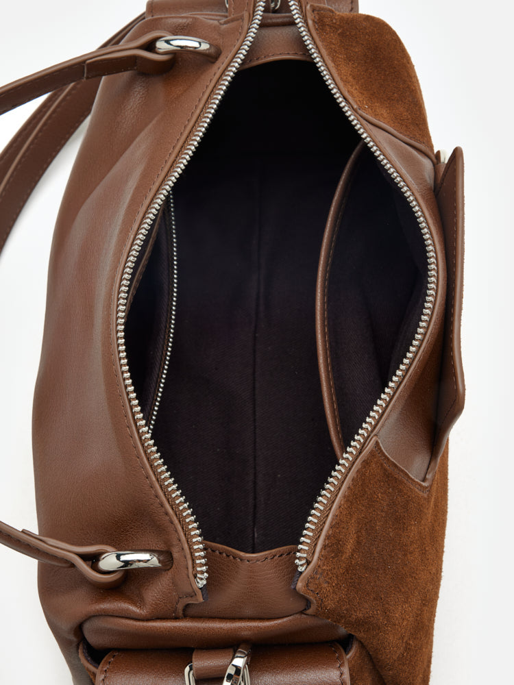 PAZZION, Sevila Suede Leather Satchel, Brown