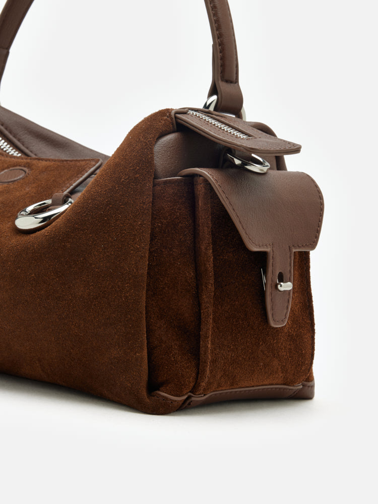 PAZZION, Sevila Suede Leather Satchel, Brown