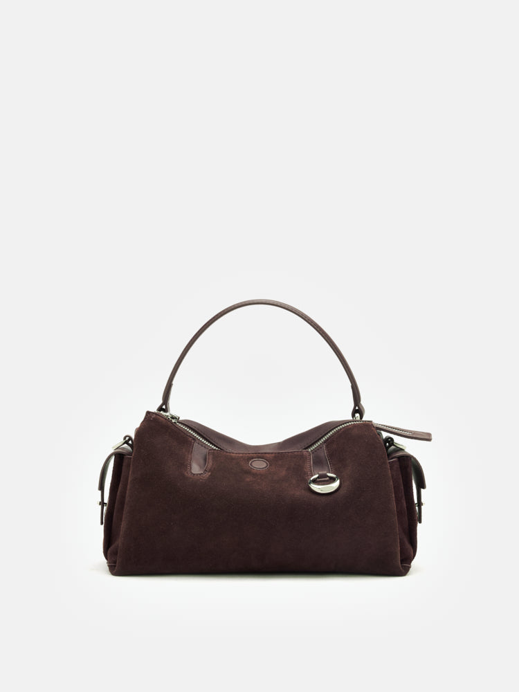 PAZZION, Sevila Suede Leather Satchel, Darkbrown