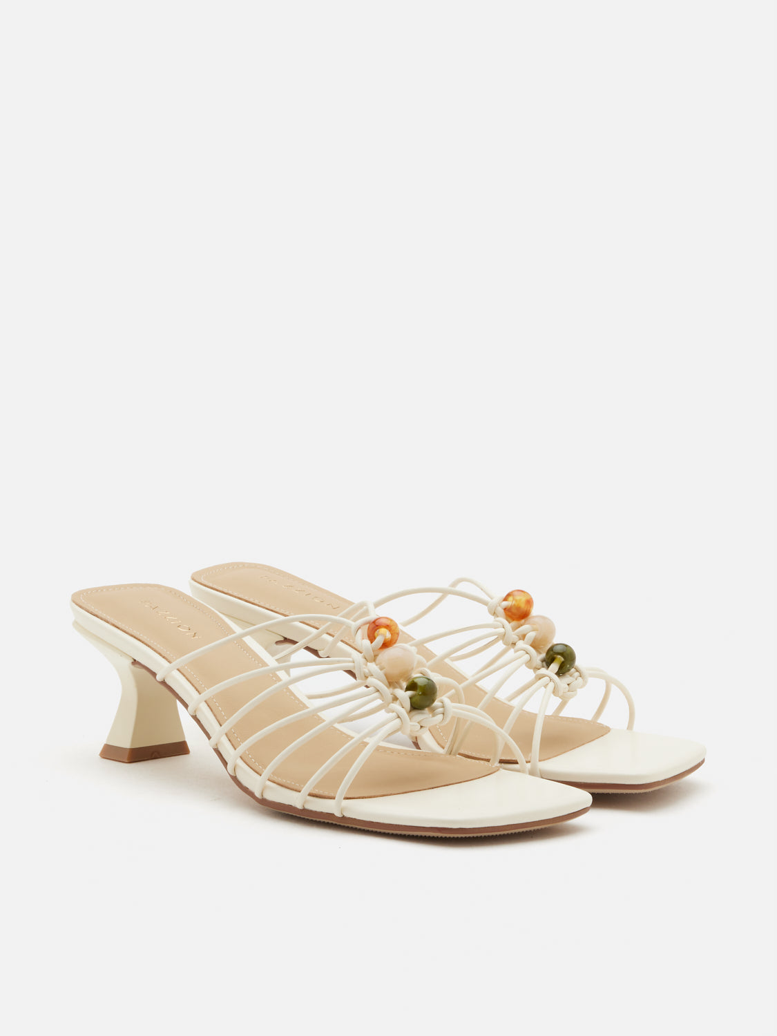PAZZION, Shevone Bead Knot Sandal Heels, Beige