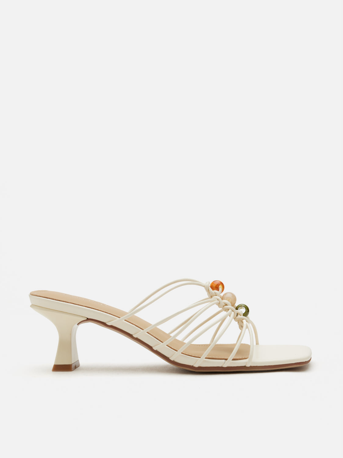 PAZZION, Shevone Bead Knot Sandal Heels, Beige