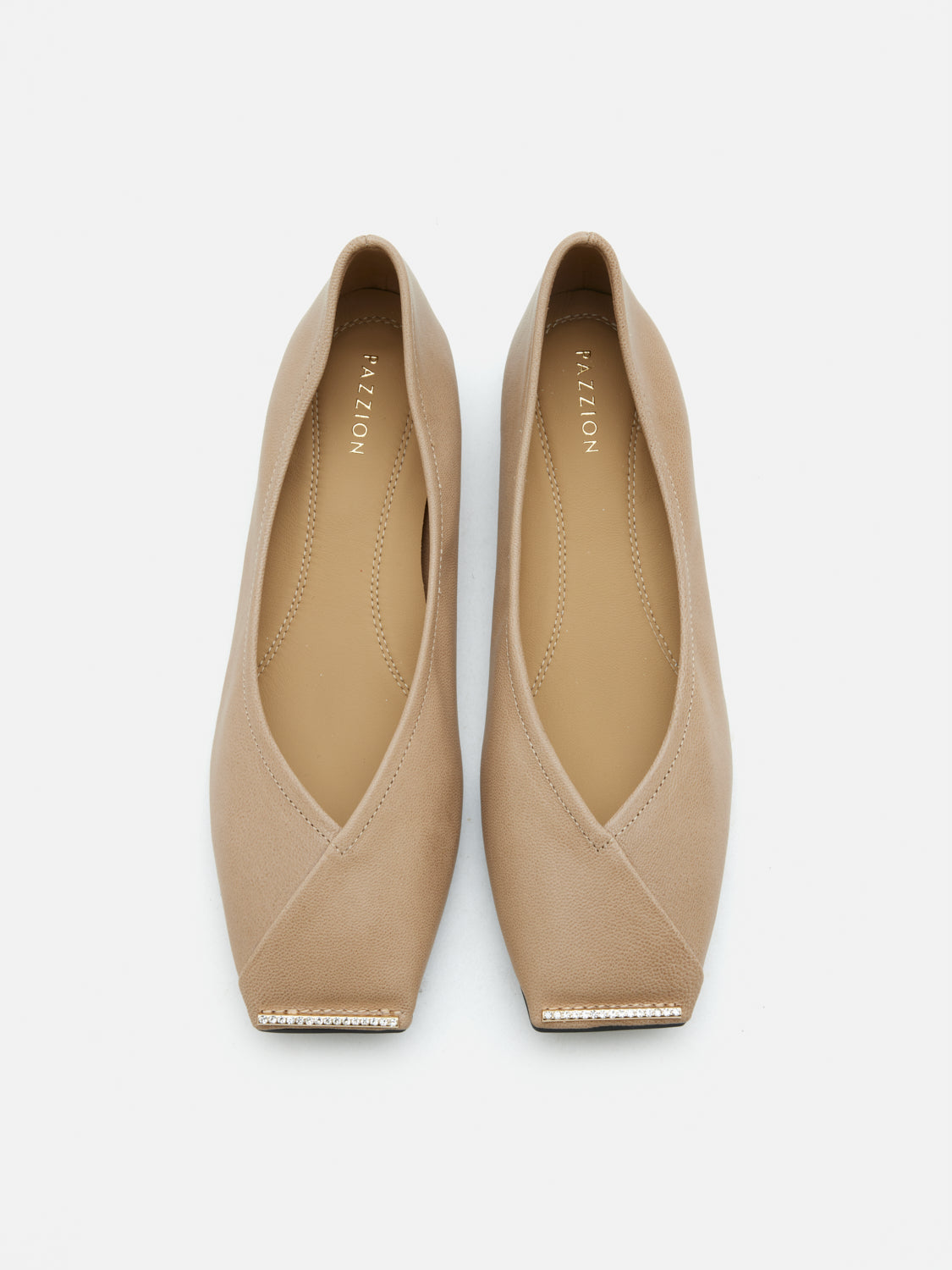 PAZZION, Silmare Crystal Embellished Leather Flats, Almond