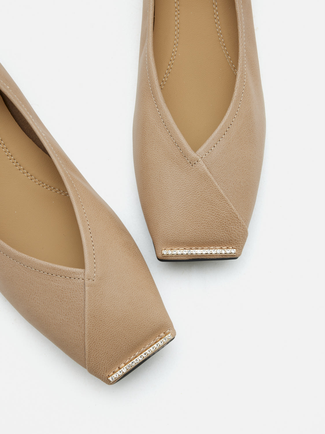 PAZZION, Silmare Crystal Embellished Leather Flats, Almond