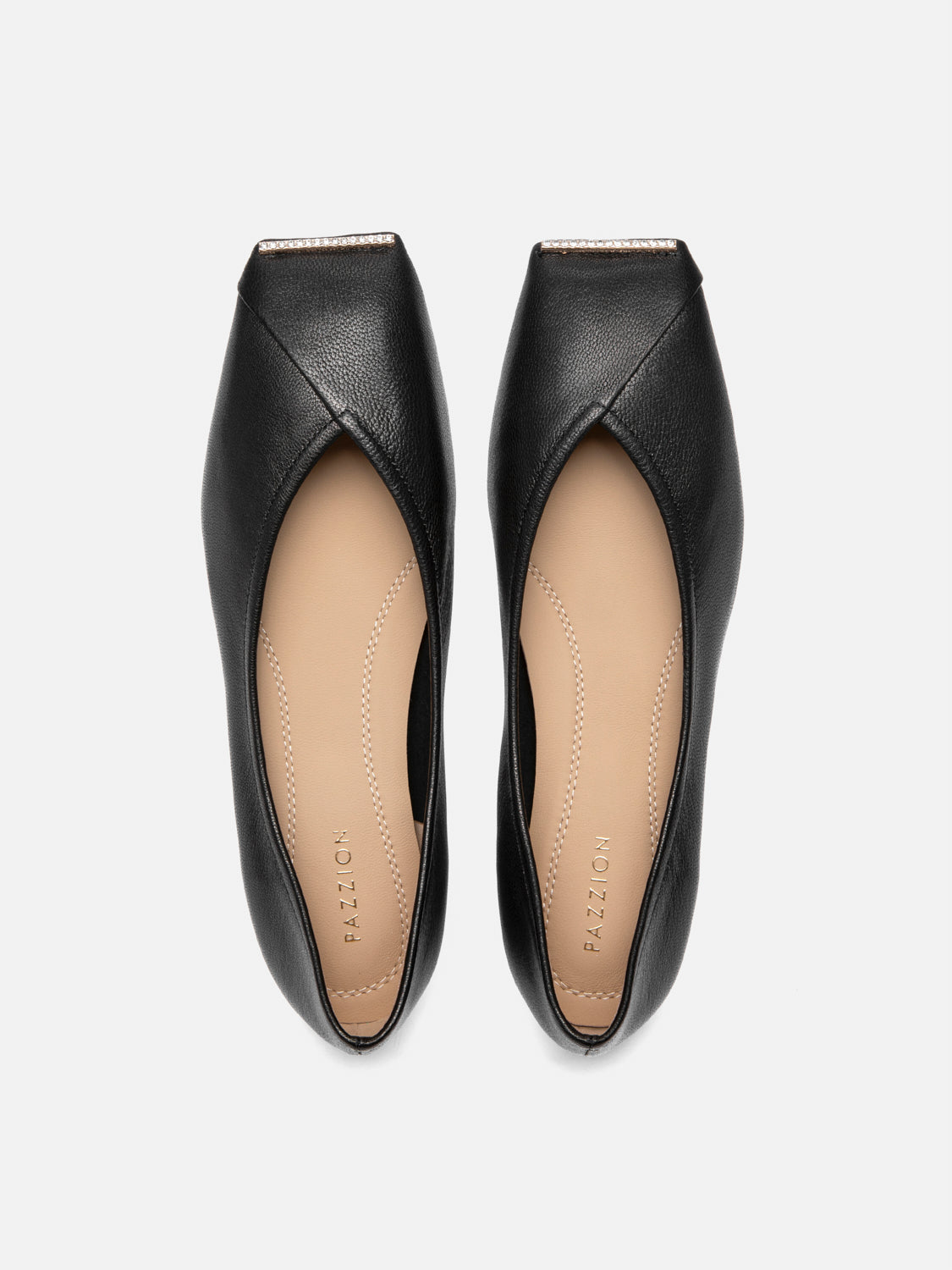 PAZZION, Silmare Crystal Embellished Leather Flats, Black