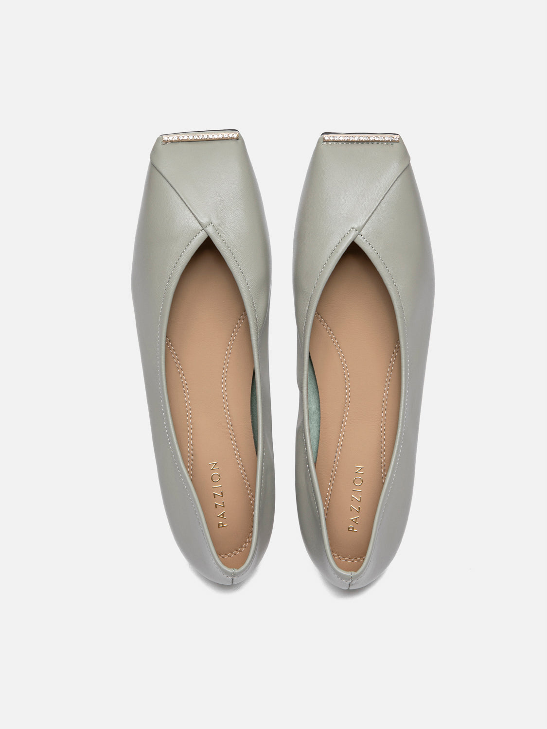 PAZZION, Silmare Crystal Embellished Leather Flats, Green