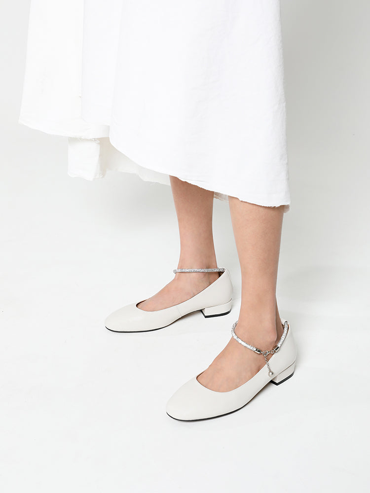 PAZZION, Sloan Crystal Embellished Ankle Strap Pump Heels, Beige