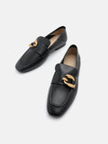 PAZZION, Sophia Gold Buckle Loafers, Black