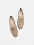 PAZZION, Sophia Gold Buckle Loafers, Khaki