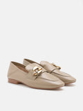 PAZZION, Sophia Gold Buckle Loafers, Khaki