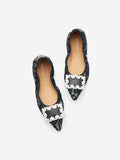 PAZZION, Stella Lace Diamante Buckle Foldable Flats, Pewter