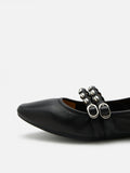 PAZZION, Sydney Studded Double Strap Flats, Black