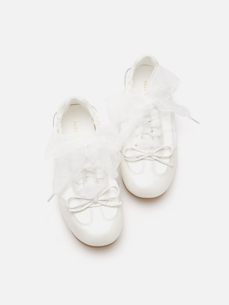 PAZZION, Sylvie Ballerina Satin Bow Sneakers, Beige