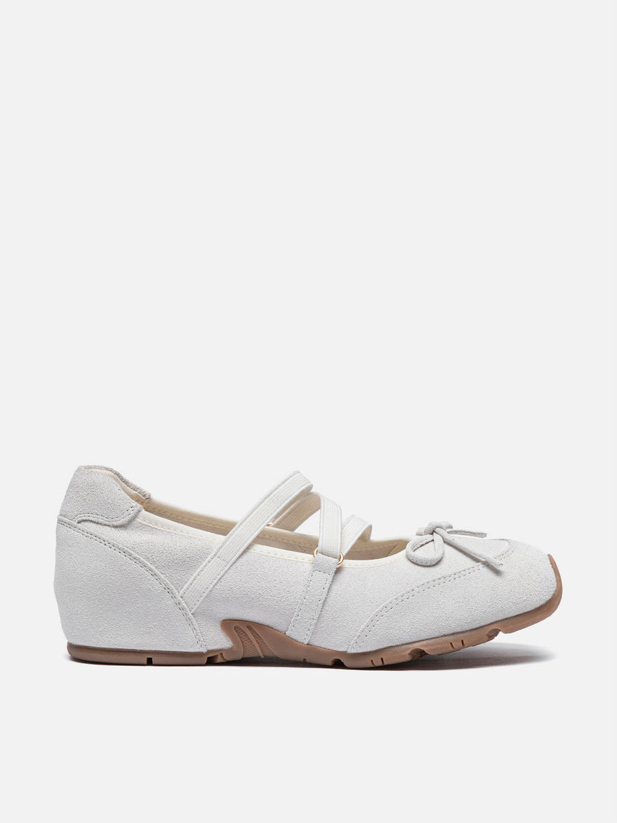 PAZZION, Talivienne Suede Bow Leather Mary Janes, Beige