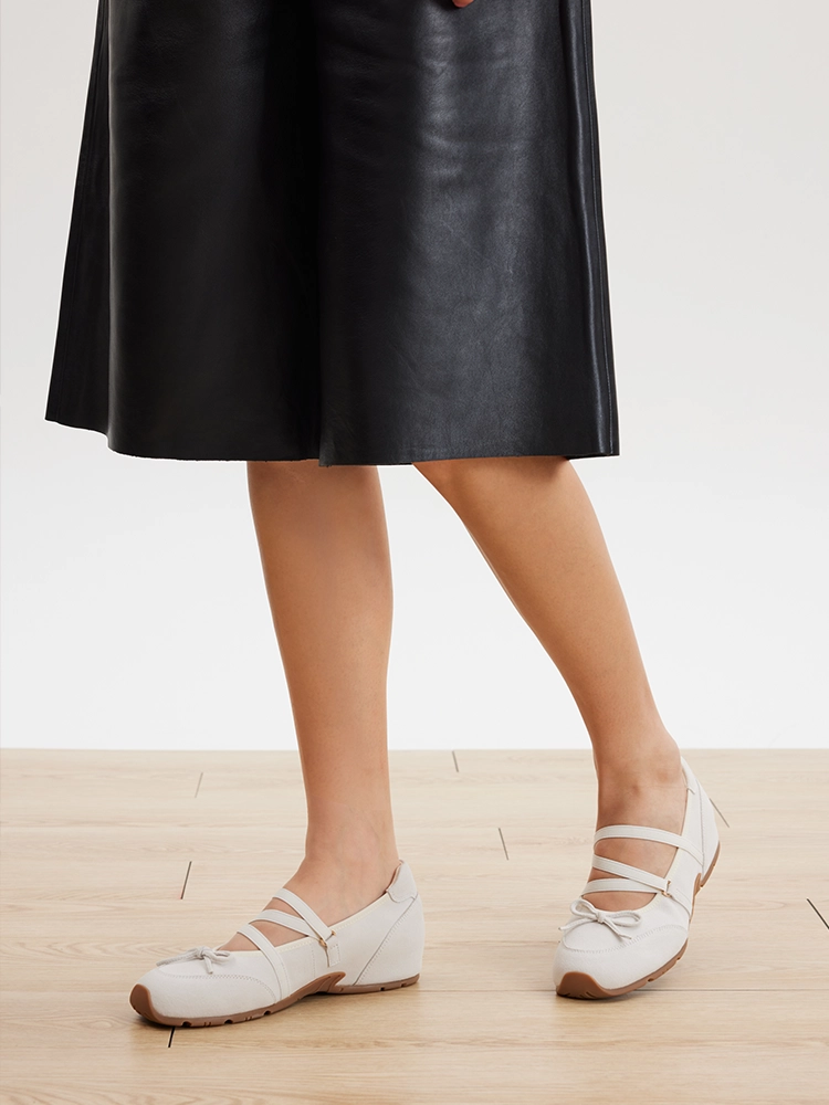 PAZZION, Talivienne Suede Bow Leather Mary Janes, Beige