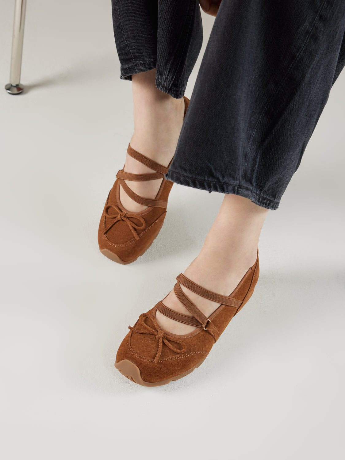PAZZION, Talivienne Suede Bow Leather Mary Janes, Brown