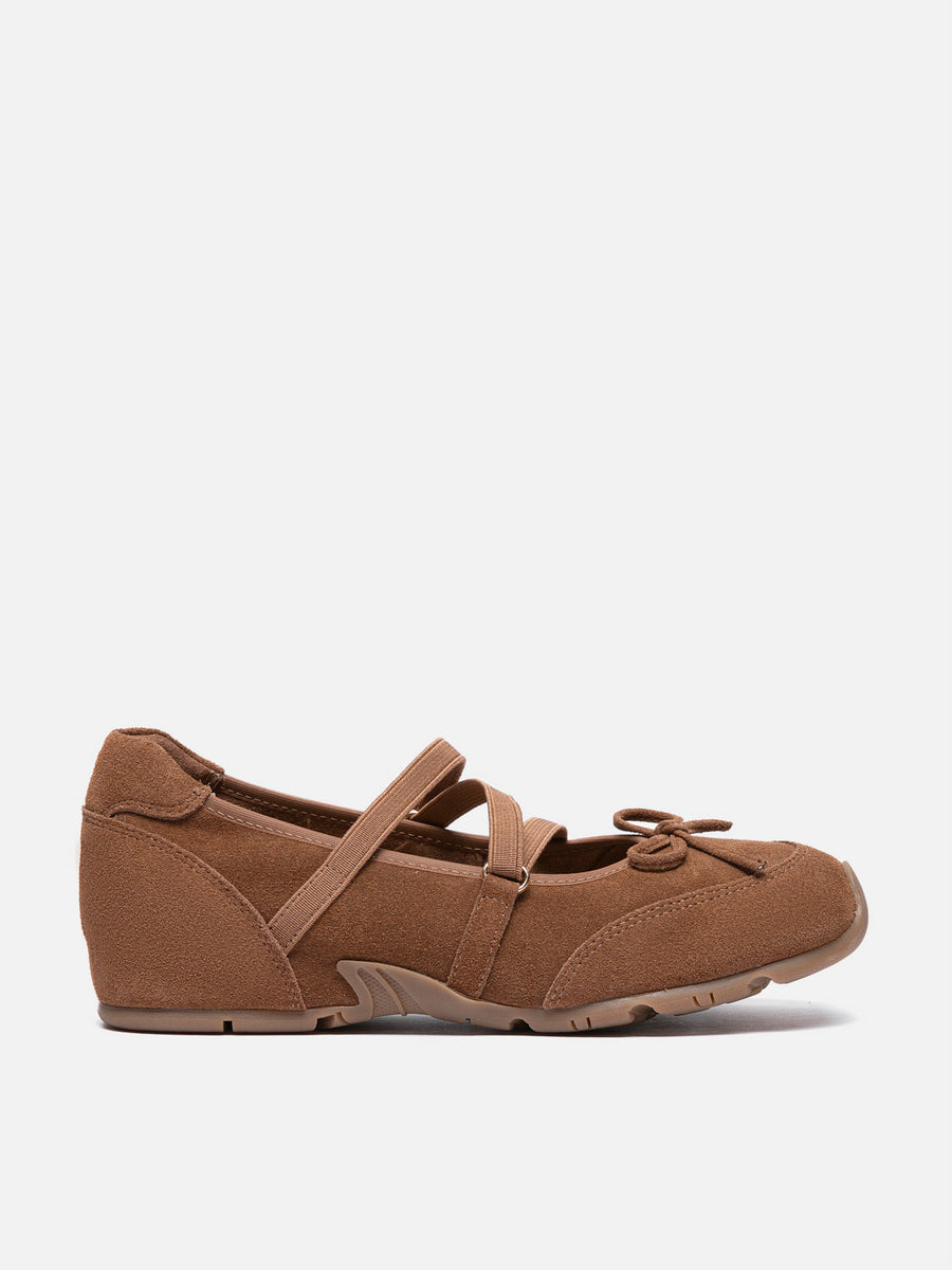 PAZZION, Talivienne Suede Bow Leather Mary Janes, Brown