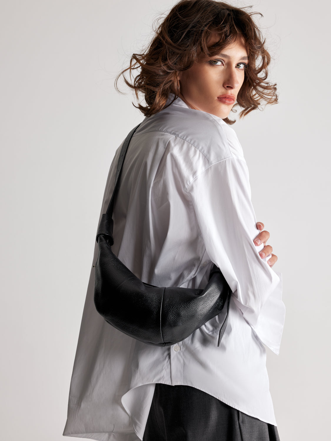 PAZZION, Tara Leather Croissant Bag, Black