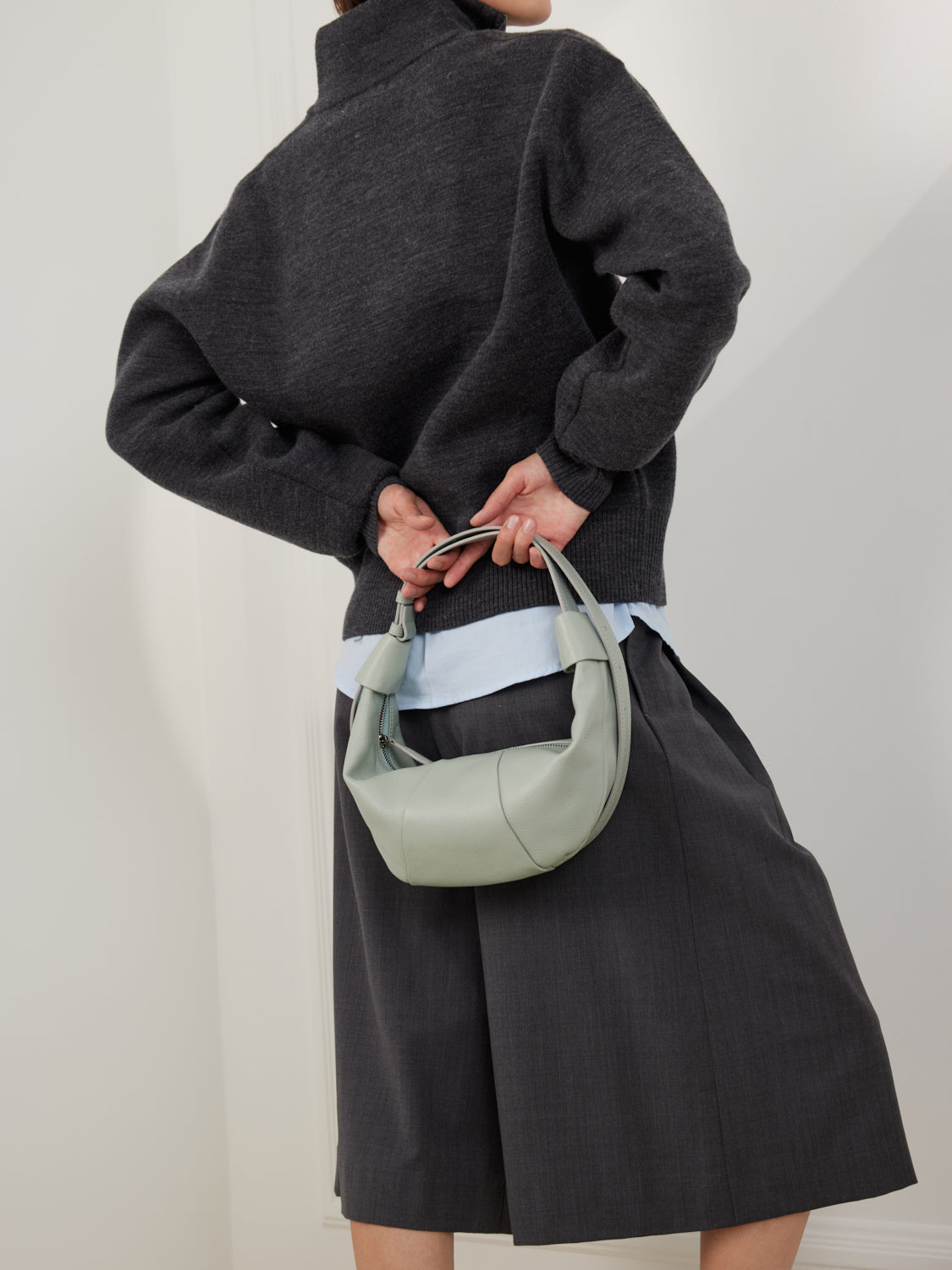 PAZZION, Tara Leather Croissant Bag, Lightblue