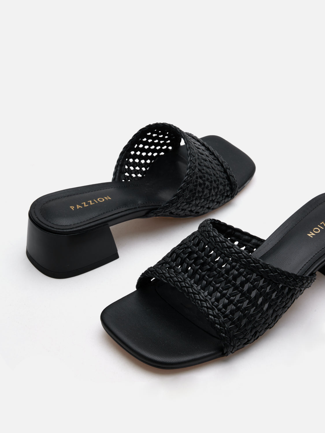 PAZZION, Taylor Woven Braided Mule Heels, Black