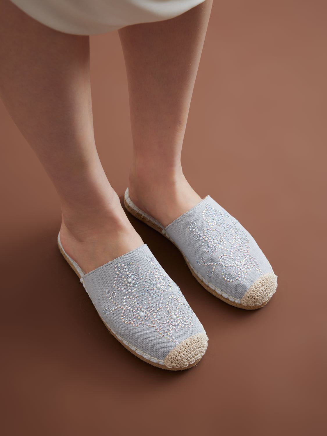 PAZZION, Thailyvn Crystal Embellished Flyknit Mules, Grey